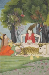 Shiva rasande över Parvatis avbrott i sin meditation, tidigt 1800-tal.