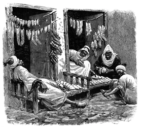 Skoaffär i Fez, Marocko, c1890