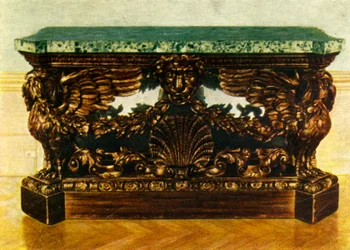 Sidobord av snidad ek omkring 1730, 1938.