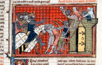 Belägring av en stad ledd av Godefroy de Bouillon, c1099, 1300-talet