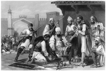 Sikh-trupper som delar bytet från myterister, 1857, c1860