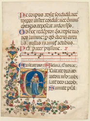 Single Leaf Excised from a Choir Psalter: Initial E[xultate Deo] with King David Playing, c 1408.