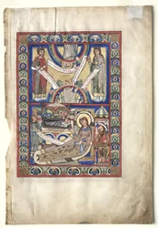 Enkelt blad utskuret ur en evangeliebok: Födelsedagen recto och St. Matteus verso, ca. 1190.