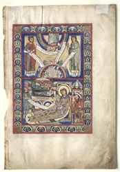 Enkelt blad utskuret ur en evangelisk bok: Födelsedagen recto, ca. 1190.