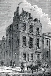 Sir Isaac Newtons hus i hörnet av Orange och St Martins Street, London, c1880