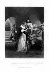 Sir Walter Raleigh skiljer sin fru på morgonen då han avrättades, 1618, 1872