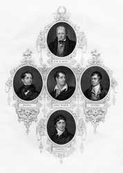 Sir Walter Scott, Thomas Moore, lord Byron, Robert Burns, Thomas Campbell, 1877