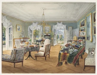 Vardagsrum i en herrgård, 1830-1840-talet