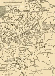Skisskarta för att illustrera den tyska attacken norr om Warszawa i februari 1915, c1920.