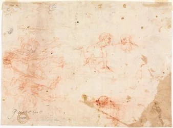Skiss av två män och andra olika figurer ago, 1600-talet.