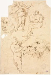 Skisser av huvuden och figurer, 1600-talet.