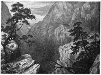 Snöiga bergsområde av Sierra Madre, Klippiga bergen, USA, 1877