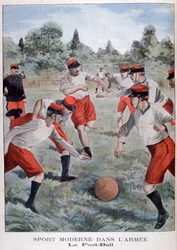 Soldater från den franska armén spelar fotboll, 1902