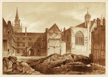 Sydostvy av Guildhall Chapel och Blackwell Hall, City of London, 1886