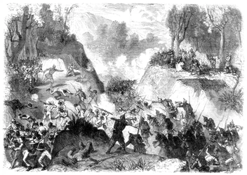 Spanska trupper slåss mot folket i Santo Domingo, i passet Monte Christi, 1864