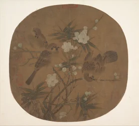 Sparvar, plommonblommor och bambu, sent 1100-tal.