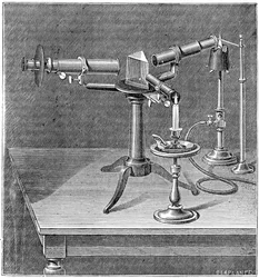 Spektroskopisk apparat som används av Robert Wilhelm Bunsen och Gustav Robert Kirchhoff, c1895