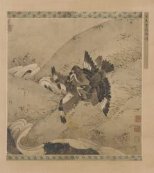 Bråka Mynas ovanför en bäck, Mingdynastin, 1400-1500-talet.
