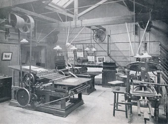 St. Bride Foundation School. Boktrycksmaskinrummet, 1917