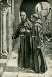 Den helige Franciskus av Assisi och den unge munken återvänder från en predikotur, 1936.