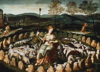 St Genevieve gardant ses Moutons St Genevieve tittar på sin flock, 1500-talet