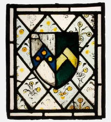 Målat glaspanel med heraldisk sköld från Johnson, brittisk, ca. 1500.