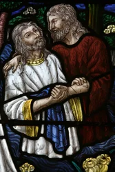 Målat glas: Johannes döper Jesus, Jerusalem, Israel