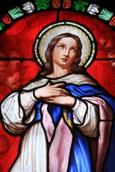 Fönster i målat glas: Virgin Mary Beaune Frankrike