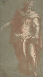 Stående skäggig man som håller en bok, 1530-60.