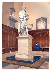Staty av Sir Isaac Newton i kapellet vid Trinity College, Cambridge, omkring 1850