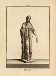 Staty av Urania, astronomimusa, med ett par kompasser