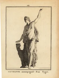 Staty av en Bacchante, anhängare av den romerska vinguden Bacchus, med en tiger