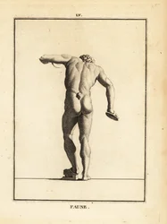 Staty av en faun vid en Bacchanalian Orgie med cymbaler och Scabellum