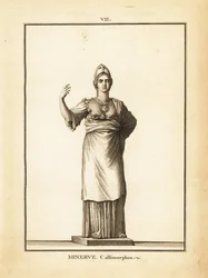 Staty av den romerska visdomsgudinnan Minerva Callimorphos, med hjälm