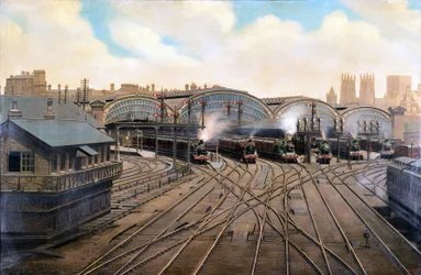 Ånglok vid York Station, Yorkshire, ca 1910
