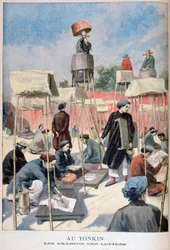 Studenter som gör ett skrivprov, Tonkin, Vietnam, 1895