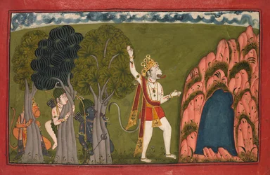 Sugriva Monkey General utmanar sin bror Bali, ca. 1720.