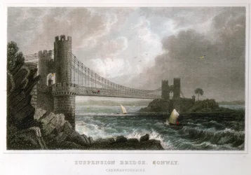 Hängbro över Conwys mynning, Wales, c1840