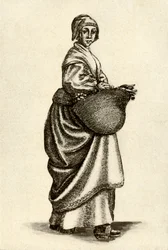 Svensk kvinna i träskor, 1640, 1937.