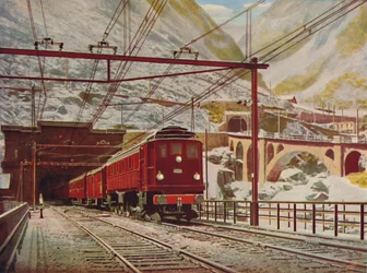 Swiss Express lämnar den stora St. Gotthard-tunneln, 1926