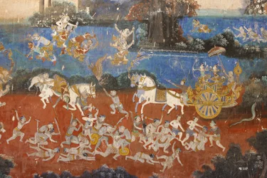 Sylver PagodaDenna väggmålning visar scener från Reamker som är den kambodjanska eller khmeriska versionen av den klassiska hinduiska dikten Ramayana, Phnom Penh, Kambodja