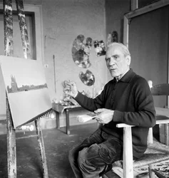 MÅLAREN VIRGILIO GUIDI I SIN STUDIO - VENEDIG - 1970