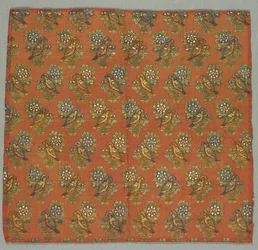 Taftfragment med Gul-u-Bulbul-ros och näktergalmönster, 1700-tal.