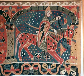 Gobelängfragment som visar en vikinga ryttare