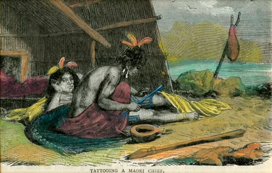 Tatuerar en maorihövding, sent 1800-tal