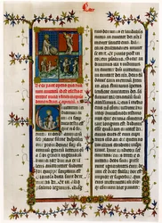 Textsida med bibliska scener, sent 1300-tal