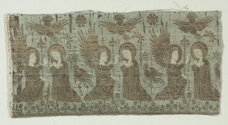 Textilfragment med bebådelsen, 1370-1400.