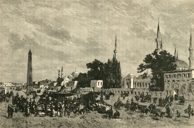 At-Meidan - Ancient Hippodrome - Med Theodosius kolumn, Konstantinopel, 1890.