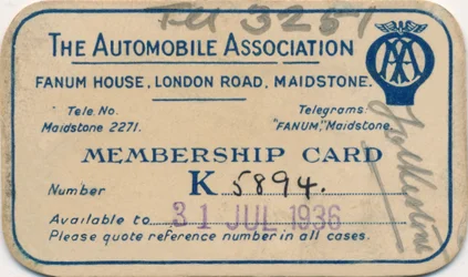 Automobilförbundet: Medlemskort, 1936