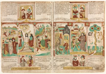 The Bible of the Poor Biblia Pauperum, Faraos armé drunknade i Röda havet..., 1450-1465.